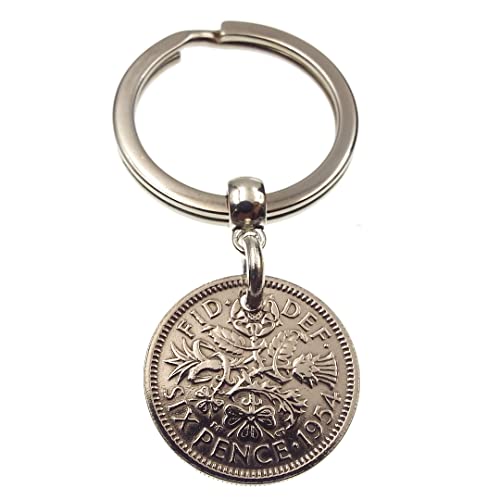 A Silver Dream 1954 Sixpence Coin Keyring 70th Birthday