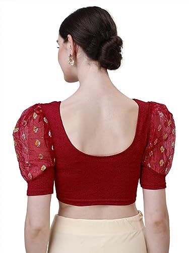 Image of SFT Women's Cotton Lycra Blend Readymade Saree Blouse with Round Neck Half Sleeves Solid Pattern Knit Weave Regular Fit and Pull On Closure