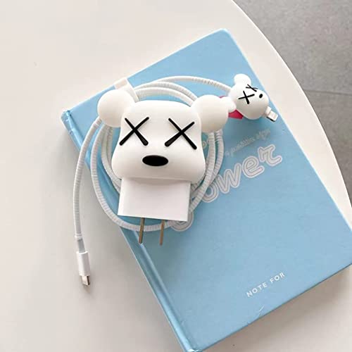 Image of Protective Charger Case for iPhone 18W 20W iPhone 16 15 14 13 12 11 Pro Max Charging Cable Charger Protective Cover Data Cable Protective Sleeve-White Bear