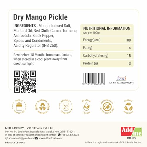 Image of Add Me Dry Mango Pickle 500g Homemade Aam ka Sukha Achar 500 gm classic mother made recipe Glass Jar