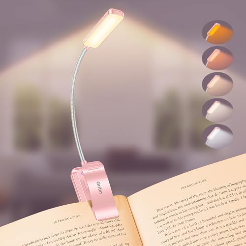 Gritin 30 LED Luz de Lectura Recargable, Luz Lectura Libros Cama con 2 Modo Iluminación & 5 Niveles Brillo y 5 Temperaturas Color, Atenuación Continua, Modo Memoria, 360° Flexible Lampara de Libro