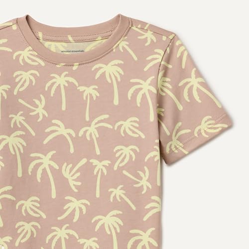 Amazon Essentials Camisetas de Manga Corta Niño, Marrón Seta Palmeras, 6-7 años