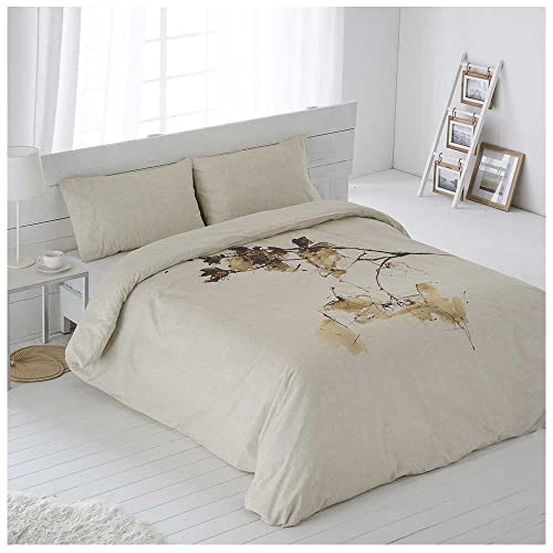 COTTON ARTean Funda Nórdica Japan algodón percal 200 Hilos Cierre con Botones Funda de edredón para Cama de 150 (240x220 cm) +2 Fundas de Almohada (45 X 85 cm) Color Beige