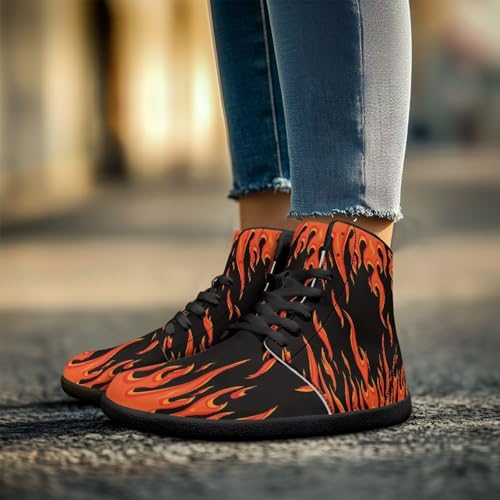 Jeiento Nature Pattern Mens Walking Shoes High Top Barefoot Running Shoes Wide Toe3