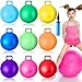 Meooeck 9 Pcs Hopper Ball Carnival Outdoor Game 22 Inch Jumping Hopping Outdoor Bouncy Ball with Handles and Air Pump for Sports School Games Exercise(Multicolor)