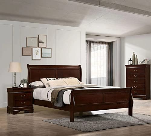 Hainew King Size Bed Frames, Eastern King Size Bed Cherry Louis Phillipe Solidwood 1Pc Bed Bedroom Sleigh Bed #TOP3