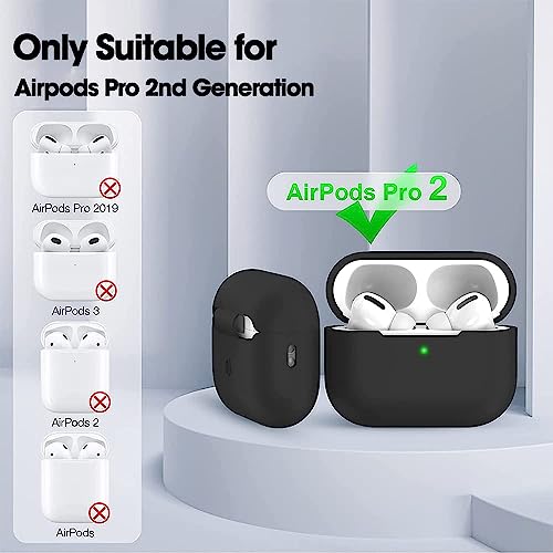 Image of Sounce Airpods Pro 2nd Generation Case Cover 2022, Soft Silicone Skin Cover Shock-Absorbing Protective Case with Keychain for New Apple Airpods Pro Case [Front LED Visible] (Black)