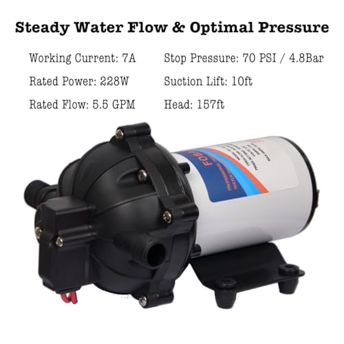 Image of DC 12V Water Pump, 5.5GPM 70PSI On Demand RV Water Pump, 7A Self Priming Diaphragm Water Pump, WKQ Marine & Fresh Water Pump with Pressure Switch for RV Boat Camper Caravan