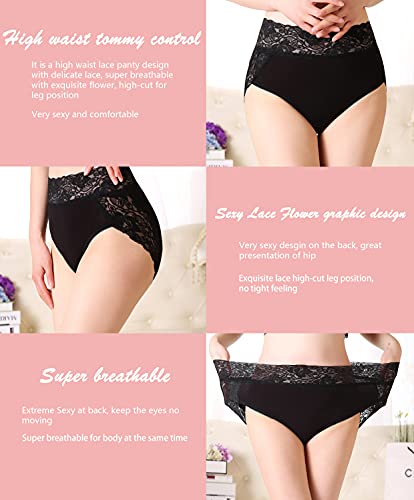 Women’s Plus Size Underwear, Ladies Sexy Lace High Waisted Panties, Soft Full Breathable Briefs For Women 5-Pack4