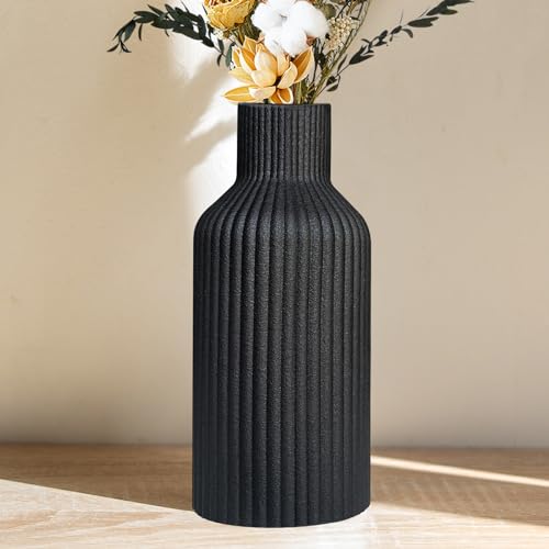 DOUMIYI Ceramic Flower Vase, Minimalist Modern Home Decor, Matte Finish Pampas Grass Vase for Table, Fireplace, Shelf, Mantel, Entryway and Centerpieces (Black)
