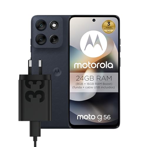 Motorola Moto G56 5G, Smartphone, 24GB (8GB+16GB RAM Boost)/256GB Negro, con Cargador Rápido TurboPower 33W