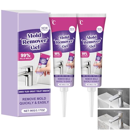 VLUVLA 2PCS Mould Remover Gel Powerful Cleaning Gel for Bathroom & Kitchen Deep Penetration for Tile Gaps Grout & Sealant Non-Drip Formula Easy Household Stain Remover 90g per Tube