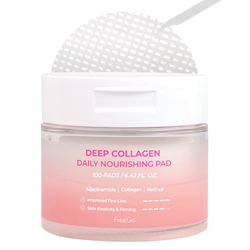 FreeGo Deep Collagen Daily Nourishing Pad (100 Pads), K-Beauty Korean Facial Toner Pads for Dull and Coarse Skin, Instant Bouncy Skin Firming, Korean Skin Care