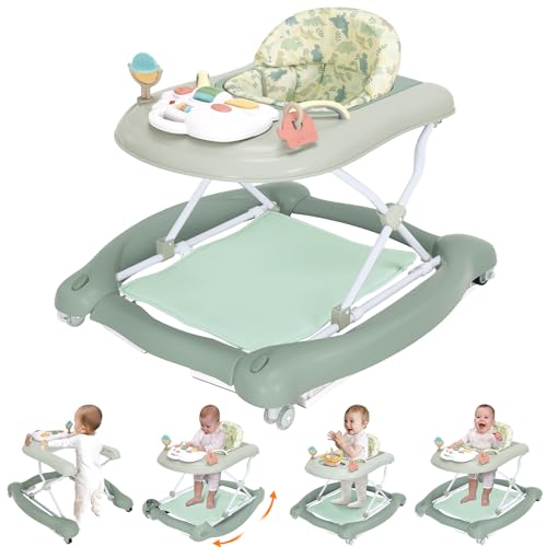 Image of Foldable Baby 5-in-1 Activity Walker - Rocker, Activity Center, Bouncer, Seat Walker, Push Walker - Adjustable Speed Rear Wheels and Height Toys Ages 6-18 Months… (Light Green)