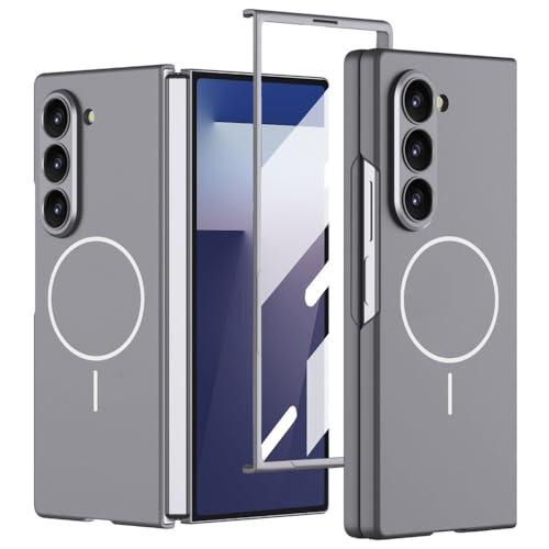 Image of TechTrendz Magnetic Cover [Compatible with MagSafe] for Samsung Galaxy Z Fold 7 Case Slim Hard PC + Tempered Glass Protective Phone Case for Galaxy Z fold 7 Back Cover - Grey