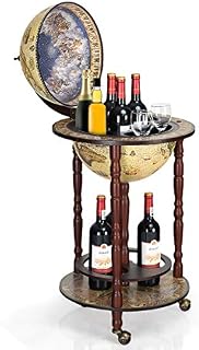 TANGZON 330MM/360MM Globe Drinks Cabinet, Movable Whisky Wine Spirits Cabinet with Casters, Wine Container Minibar Storage Wooden Cart (Cream)