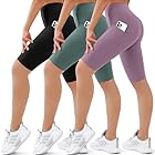 SUNCLOVE 3 Pack Biker Shorts for Women Tummy Control Workout Yoga Gym Running Shorts with Pockets
