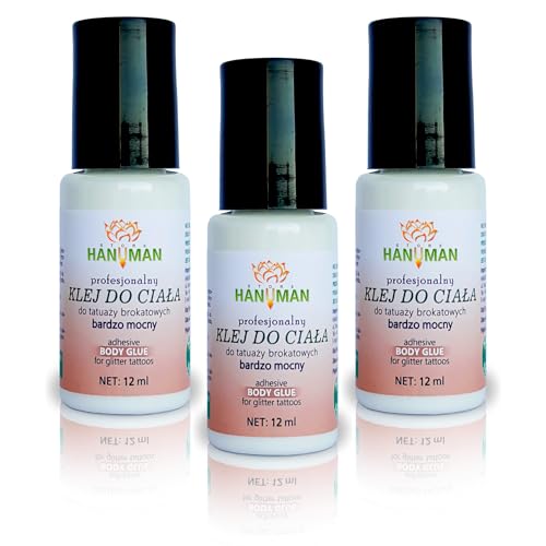 HANUMAN STORE Skin Glue For Glitter Tattoo 3 x 12 ml Glitter Glue for temporary Glitter Tattoo, Body Art Professional for Artists, EU Certified, NON-TOXIC, Skin Friendly, Very Strong Adhesiveness