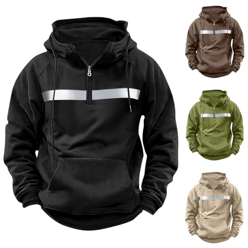 Quarter Zipper Sweatshirt for Men Tactical Reflective Strips Pullover Plus Size Big and Tall Hoodies with Pockets