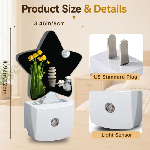 Image of Zen Spa Star Night Light Plug in, Decorative Night Light for Kids Room Nursery Bedroom, Soft Glow Sensor Lamp for Hallway Bathroom, Compact Energy Saving
