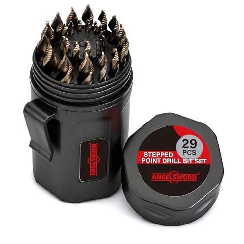 ANGELSWORD M35 Cobalt Stepped Point Tip Drill Bit 29 PCS(1/16-1/2) Titanium Coated Drill bit for Steel Cast Iron Aluminum Brass Acrylics