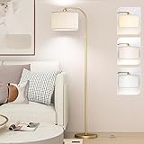 CNXIN Arc Floor Lamps for Living Room with 3 Color Temperatures, Modern Floor Lamp Reading Light with 9W Bulb Included, Standing Lamp with Adjustable White Hanging ‎Lampshade for Bedroom Office(Gold)
