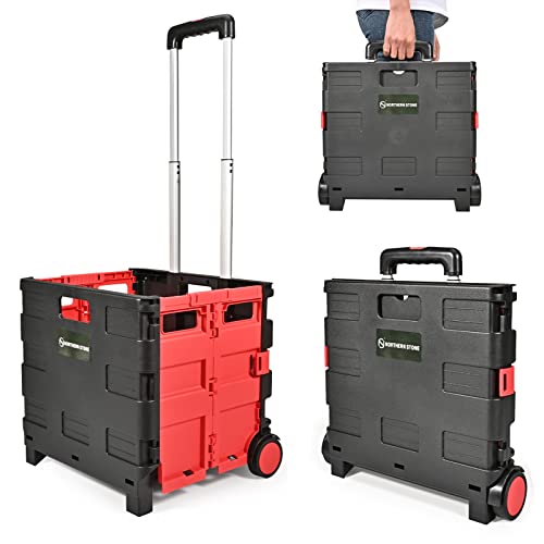 NORTHERN STONE Folding Shopping Trolley Cart, Boot Cart with Noiseless Wheel and Adjustable Telescopic Aluminium Handle, Collapsible Utility Trolley Box for Shopping, Garden and Camping