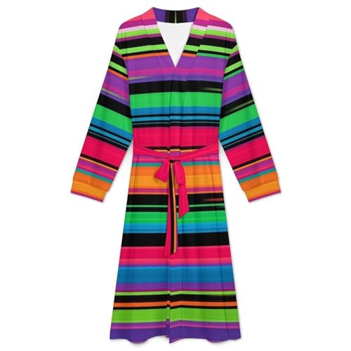 FOSKERV Women Men Fashion Long Sleeve Robes, Multi Functional Open Front Kimono Robe for Bedroom, Swimming Pool, Bathroom, Beach, Mexican Blanket Stripes, (S)