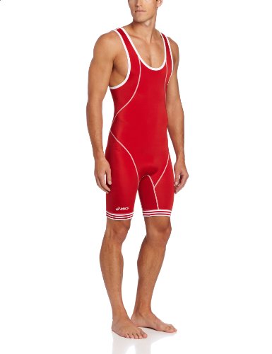 ASICS Men's Snap Down Wrestling Singlet (Red/White), Small