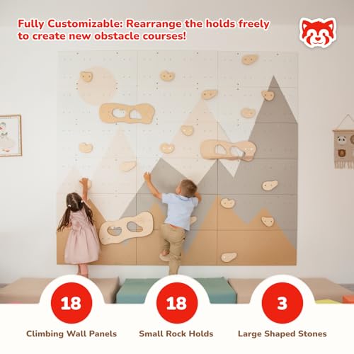 Wood And Hearts Indoor Rock Climbing Wall for Kids – 18 Wooden Climbing Panels with Rock Climbing Holds and Large Climbing Grips, Montessori Sensory Play Equipment for Playroom and Home Gym - Image 3