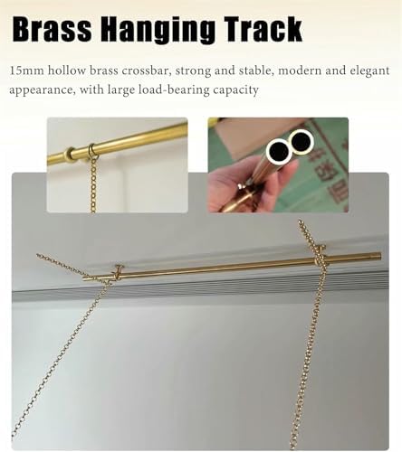 Metal Picture Rail Hanging System for Wall Art, Adjustable Brass Picture Hangers with Chains & Cables, French-Style Art Display Kit for Home & Gallery - 1.8m/70.9"