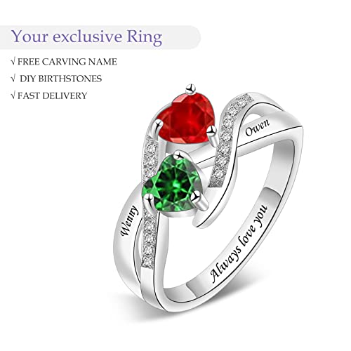 Bauma Auto Personalized Birthstone Ring With 1-6 Birthstones & Custom Names Heart Stone Rings For Women Mother's Day Anniversary Birthday (Silver 2) #TOP6