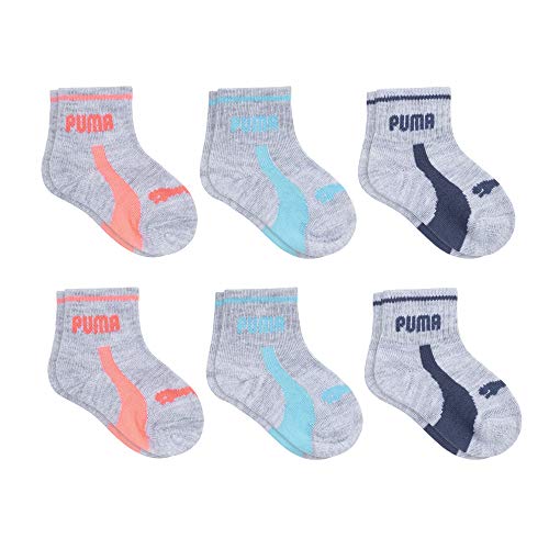 Image of PUMA Baby 6 Pack Infant Anklet Socks, Grey/Coral, 0-12M
