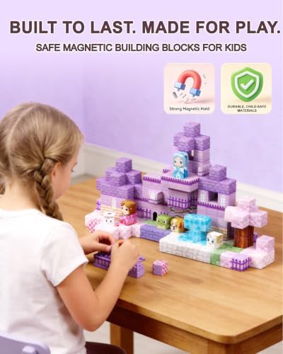 Vrykzyl Magnetic Blocks for Girls, 210PCS Magnetic Building Blocks, Magnetic Cubes Sensory Toy for STEM Constructions Magnetic Blocks for Kids Ages 3 4 5 6 7 8 +, Girls Birthday Gifts Party Kids Gifts - 4