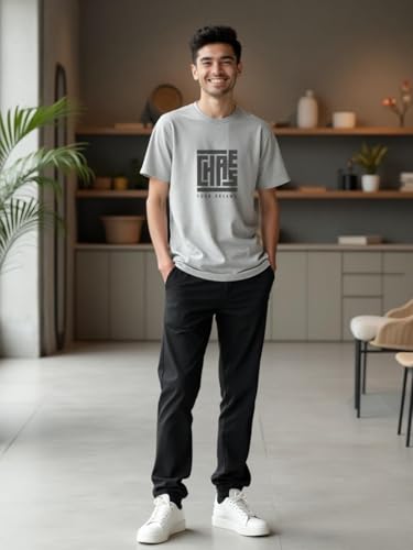 Image of NOBERO Men's Cotton Regular Fit Letter Print T-Shirt