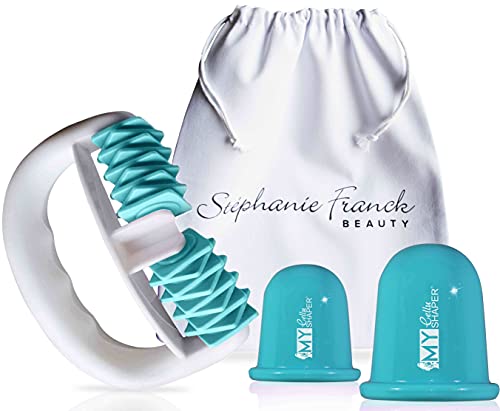 Stephanie Franck Beauty Pack Minceur Nr 1 - Body Roller My Body Shaper, Ventouses S+L et Pochette en coton (turquoise)