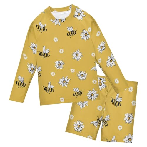 Bañador de 2 piezas con protección UV manga larga y protector de erupción infantil