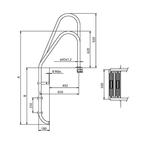 Suinga Escalera para Piscina con peldaño de Seguridad, Modelo a Elegir (1 peldaño + 1 peldaño de Seguridad)