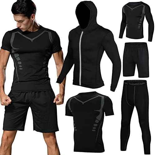 BOOMCOOL Men Fitness Workout Clothing Gym Running Compression Pants Shirt Top Long Sleeve Jacket Set