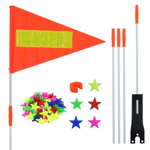 1 Stück Reflektierende Fahrradflagge,4 Ft Wimpel Reflektierend,Fahrrad Sicherheit Flaggen mit 5 Stück Stange,Fahrradfahne,Hohe Sichtbarkeit Fahrrad Fahne, mit 32 Stück Speichenperlen
