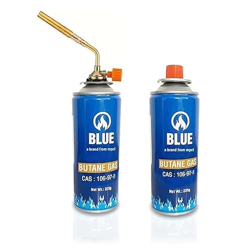 Mickko Manual Ignition Blow Torch with Single LPG/Butane Nozzle & 2 Butane Canisters - Multipurpose for Brazing, Soldering, Cooking, and Camping