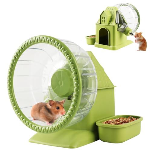 Image of 4 in 1 Silent Large Hamster Wheel Multifunctional Hamster Running Wheel Quite Running Spinner Wheel Accessories with Food Bowl Water Bottle for Hamsters Dwarf Gerbil (Green)