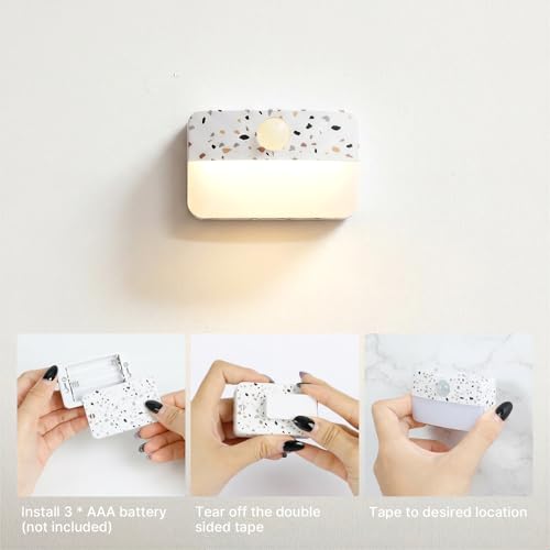 Image of Guankai 16 Pack Motion Sensor Stair Light for Indoor, Battery Operated Closet Lights, Wireless Stick on Anywhere Hallway Lamp, Portable Led Night Lamps for Bedroom Under Cabinet Kitchen,Terrazzo White