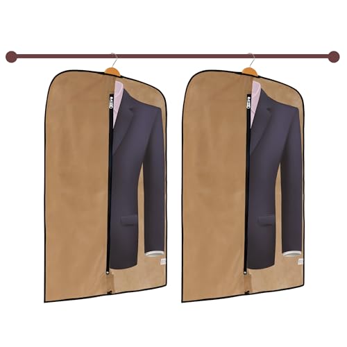 Image of Kuber Industries Pack of 2 Blazer Cover | Suit Covers with Zip for Women & Men | Dustproof Coat Bag for Clothes, Jacket | Half Transparent Coat Cover | Beige