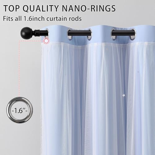 Image of XiDi Blackout Short Curtain 2 Panels for Kitchen Cafe Light Blue Cut Out Hollow Star Curtains for Bedroom Girls Kids W42 x L45 Thermal Insulated Grommet Top Thermal Insulated Window Treatments 34x54