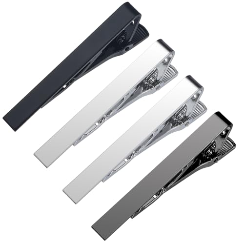 4 Pcs Tie Bar Clip Skinny Tie Clip Set for Men Necktie Clips Pins Suitable Regular Ties Wedding Anniversary Business Mens Father Male Friend Festival Gift Black Silver 2.17 × 0.24 × 0.75 Inches