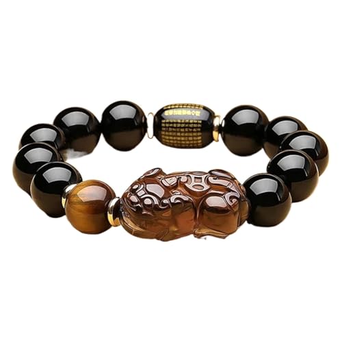 Bracelet feng shui obsidienne noire et piyao pour sérénité au bureau