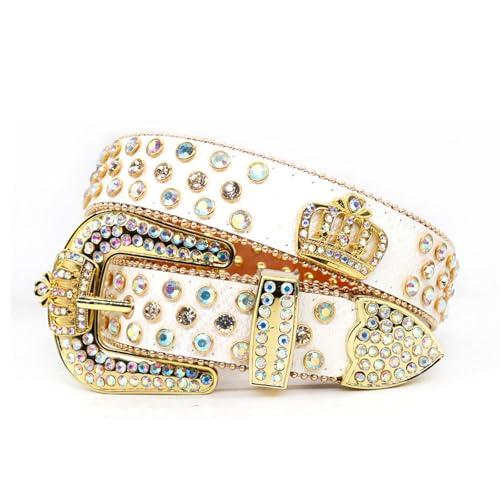 YUEZHAN Gürtel Goldener Kronen-Wasser-Strassgürtel Für Damen Gürtel Für Herren Modischer Punk Personalisierter Breiter Hosengürtel Für Herren 1