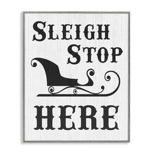 Holiday Sleigh Stop Here Sign, 24 x 30 Inch Framed Giclée Print
