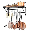 OROPY 23 Inch Wall Mounted Pot Rack Storage Shelf with 2 Tier Hanging Rails 12 S Hooks included, Ideal for Pans, Utensils, Cookware, Plant Black OROPY 23 Inch Wall Mounted Pot Rack Storage Shelf with 2 Tier Hanging Rails 12 S Hooks included, Ideal for Pans, Utensils, Cookware, Plant Black